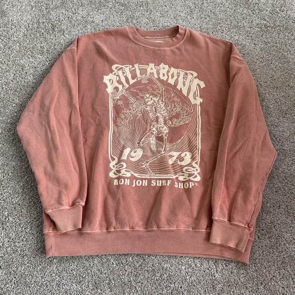 Billabong Tops - Billabong Sweatshirt Womens Medium Pink Fleece Pullover Ron Jon Skeleton Surf